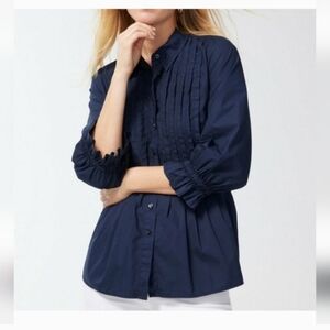 Chico's Navy Pintuck Button-Down Shirt